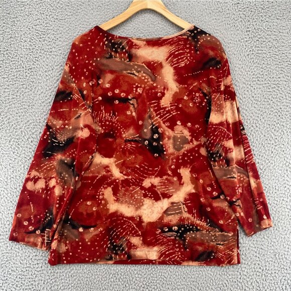 Chicos Top Womens 3 US Extra Large Red Abstract Travelers 3/4 Sleeves Stretch - Picture 3 of 9